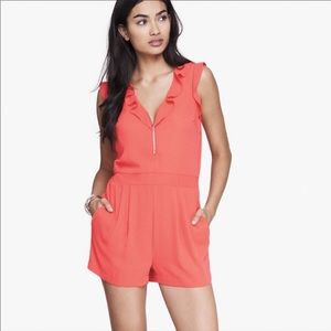 Express Womens Pink Ruffled Zip Front 